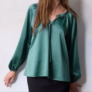 Lauren Conrad Casino Green Swiss Dot Tie From Peasant Blouse Loose Flowy Fit